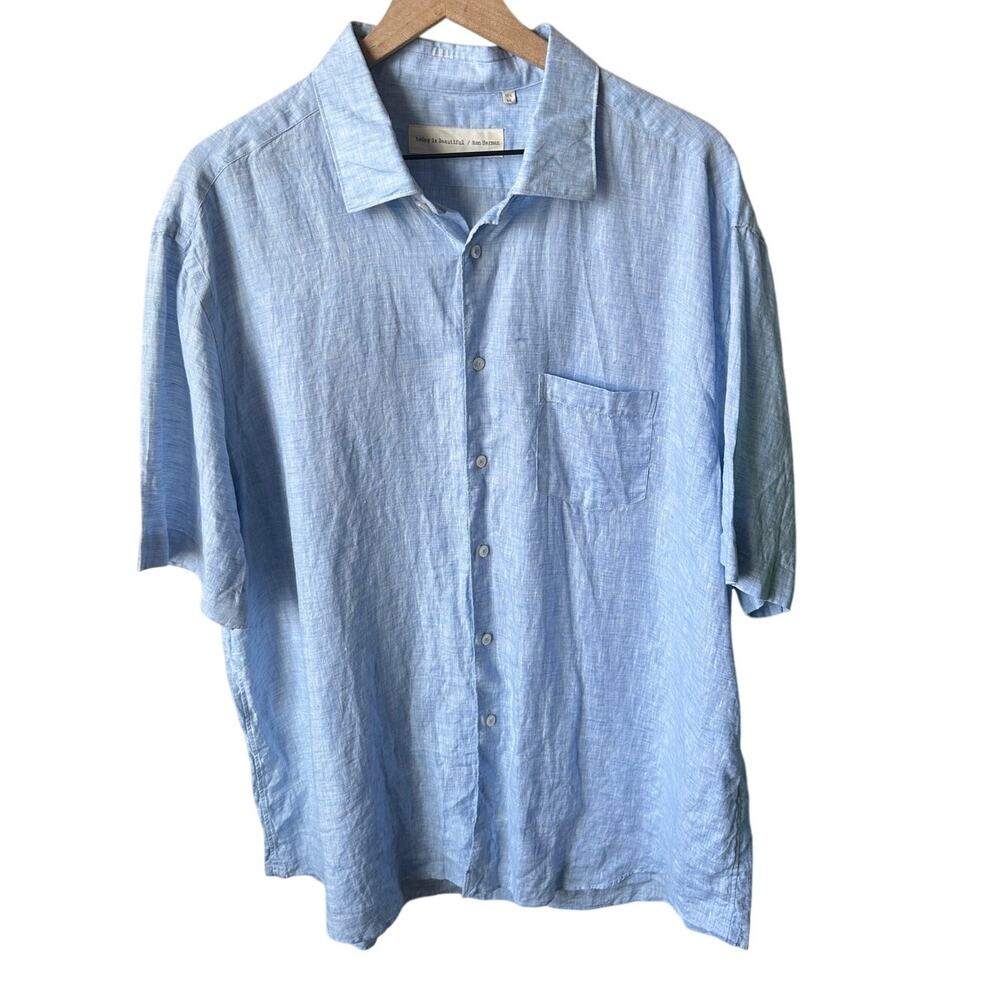 Today is Beautiful / Ron Herman Made in Italy Light Blue Linen Shirt 18.5 46 XL
